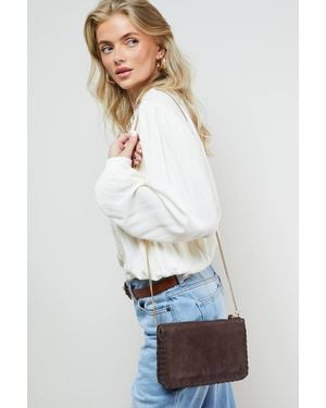 Oasis Libby Suede Whipstitch Detail Clutch Bag With Strap - White