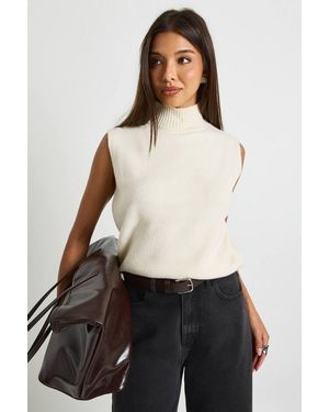 Boohoo Collar Detail Soft Knit Knitted Vest - White