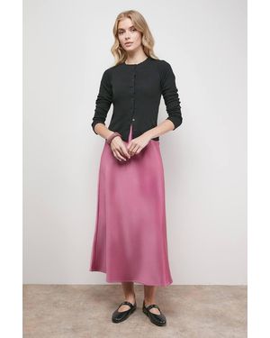 Oasis Bias Cut Satin Midi Skirt - Pink