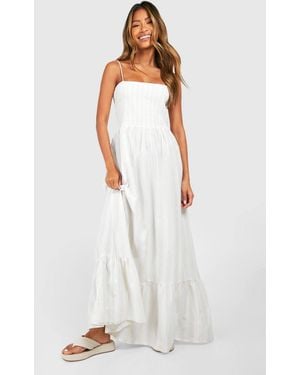 Boohoo Tall Linen Shirred Bandeau Maxi Dress in White | Lyst Boohoo Tall Linen Shirred Bandeau Maxi Dress in White | Lyst