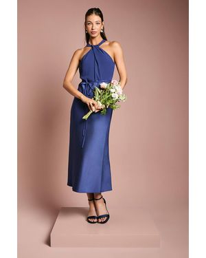 Oasis Satin Chiffon Mix Halterneck Bridesmaids Dress - Blue