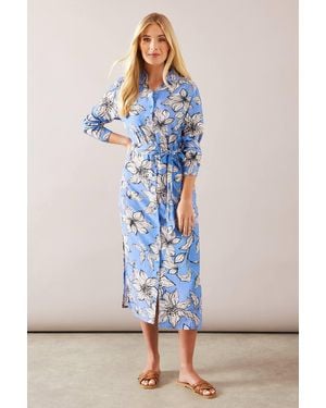 Wallis Floral Button Through Belted Shirt Dress - Blue
