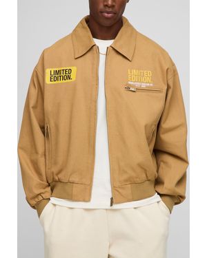 BoohooMAN Oversize Twill Bomberjacke mit Kragen - Natur