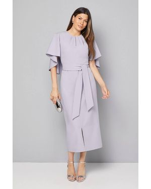 Wallis Woven Cape Belted Pencil Dress - Gray