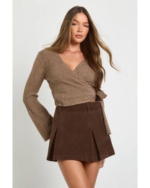 Boohoo V Neck Ballet Wrap Cardigan - Brown
