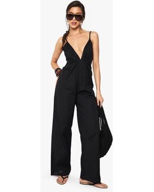 Boohoo Linen Look Strappy Cut Out Jumpsuit - Black
