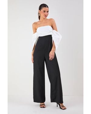 MissPap Bardot Volume Sleeve Wide Leg Jumpsuit - White