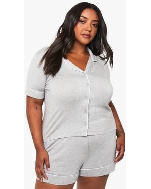 Boohoo Plus Super Soft Modal Short Sleeve Shirt & Short Pajama Set - White