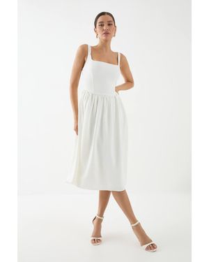 MissPap Square Neck A Line Midi Dress - Gray