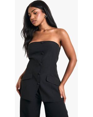 Boohoo Woven Tailored Bandeau Longline Waistcoat - Black