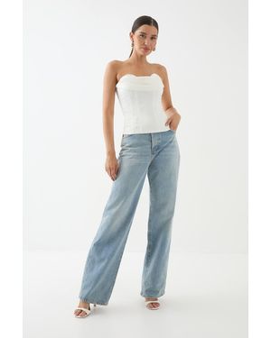 MissPap Satin Bandeau Draped Corset Top - White