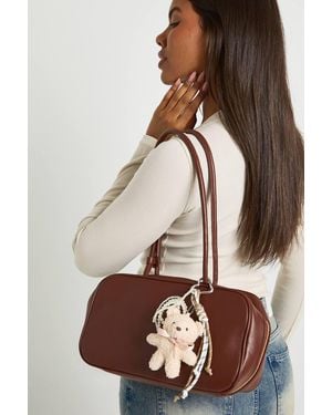 Boohoo Pearl Bow & Bear Bag Charm - Brown