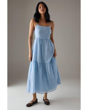 Warehouse Petite Spot Organza Strappy Smock Midi Dress - Blue