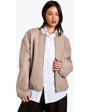Boohoo Tall Wool Look Bomber Jacket - Natural