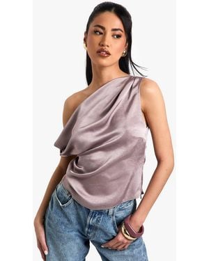 Boohoo Woven Shirred Cut Out Long Sleeve Top - Purple