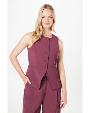 Oasis High Neck Tailored Linen Waistcoat - Purple