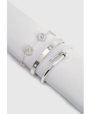 Boohoo 3 Pack Silver Detail Bracelets - Gris