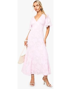 Boohoo Burnout Floral Angel Sleeve Midaxi Dress - Pink