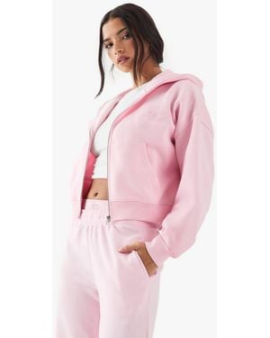 DSGN Studio Contrast Script Boxy Crop Zip Through Hoodie - Pink