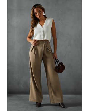 MissPap Wide Leg Asymmetric Waistband Pants - Gray