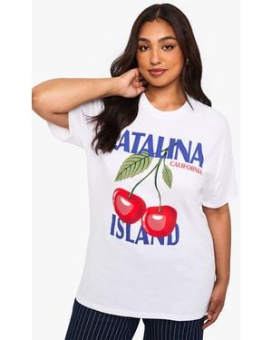 Boohoo Plus Catalina Island Cherry Oversized T-Shirt - White