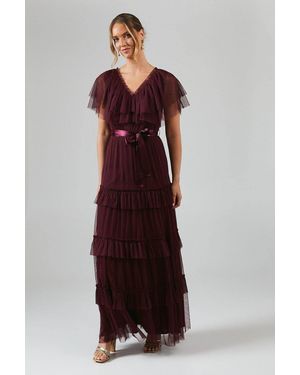 Coast V Neck Tiered Mesh Maxi Bridesmaid Dress