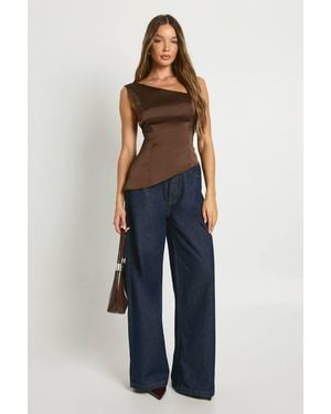 Boohoo Satin Asymmetric Top - Blue