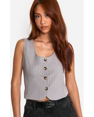 Boohoo Pinstripe Square Neck Crop Waistcoat - White