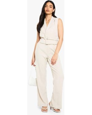 Boohoo Belted Wide Leg Pants - White