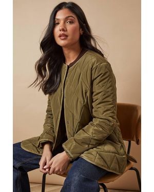 Oasis Short Quilted Diamond Padded Coat - Brown