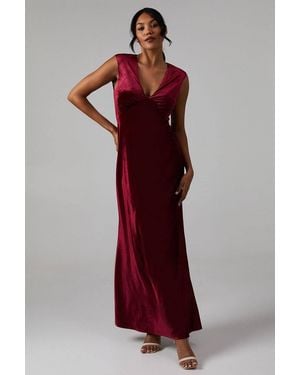 Oasis Velvet Open Back Detail Maxi Bridesmaid Dress - Red