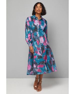 Wallis Floral Jacquard Button Through Shirt Dress - Blue