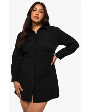 Boohoo Plus Ruched Side Shirt Dress - Black