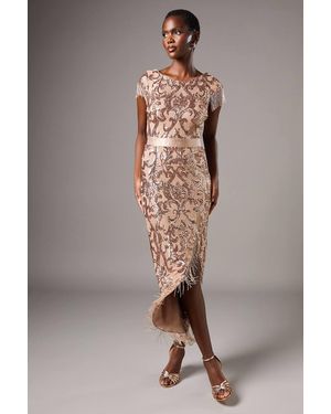 Coast Cap Sleeve Sequin Midi Dress - Gray