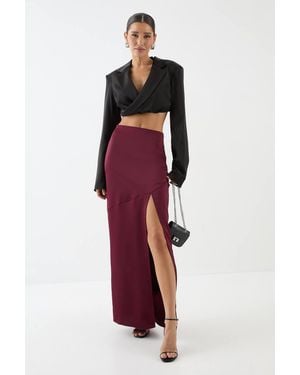 MissPap Satin High Waist Maxi Skirt - Red