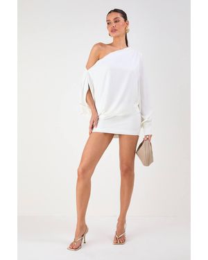 MissPap One Shoulder Satin Mini Dress - White