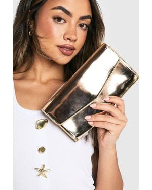 Boohoo Metallic Fold Over Clutch Bag - Black