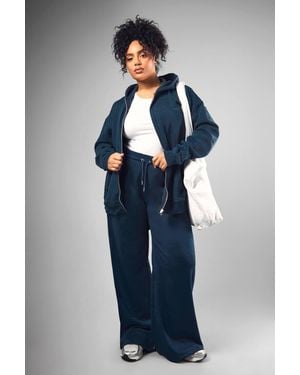 DSGN Studio Plus Embroidered Wide Leg Jogger - Blue
