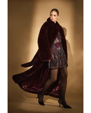 Coast Occasion Belted Longline Faux Fur Coat - Red