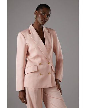 Coast Pinstripe Double Breasted Blazer - Pink