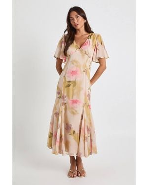 Boohoo Floral Angel Sleeve Midaxi Dress - White