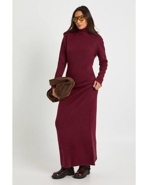Boohoo Tall Super Soft High Neck Knitted Maxi Dress - Red