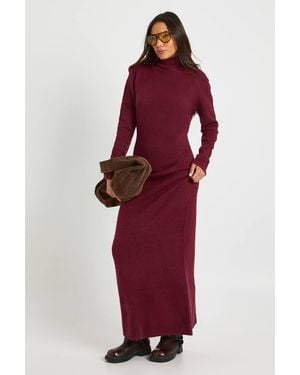 Boohoo Tall Super Soft High Neck Knitted Maxi Dress - Red