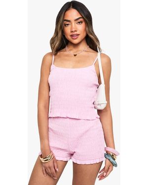 Boohoo Cotton Poplin Shirred Micro Shorts - Pink