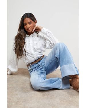 Oasis Floral Embroidered Long Sleeve Blouse - Blue