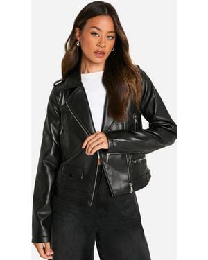 Boohoo Tall Faux Leather Biker Jacket - Black