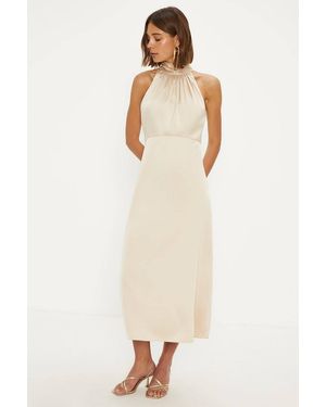 Oasis Satin Halter Neck Midi Bridesmaid Dress - White