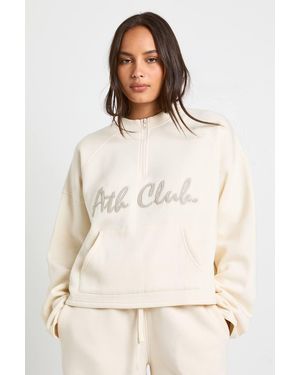 Boohoo Ath Club Towelling Applique Quarter Zip Sweatshirt - Natural