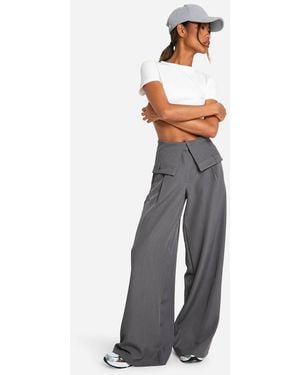 Boohoo Fold Waist Wide Leg Trouser - White