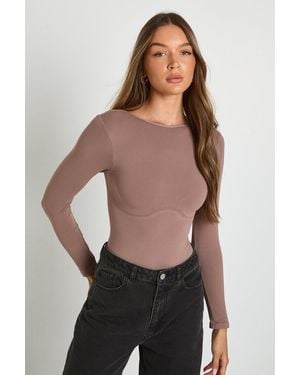 Boohoo Seamless Crew Neck Long Sleeve Bodysuit - Black